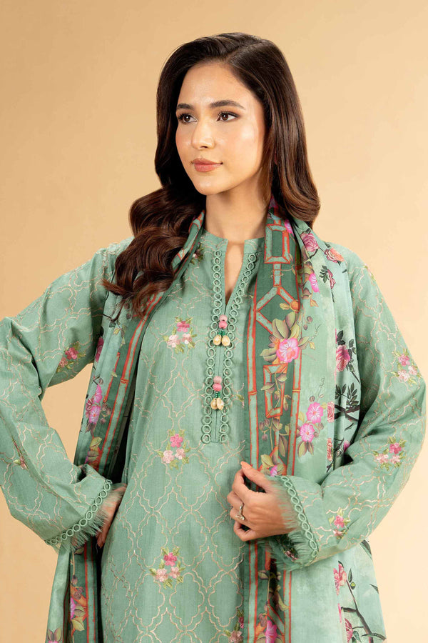3 Piece - Unstitched - Printed Embroidered Suit - 42401821-1