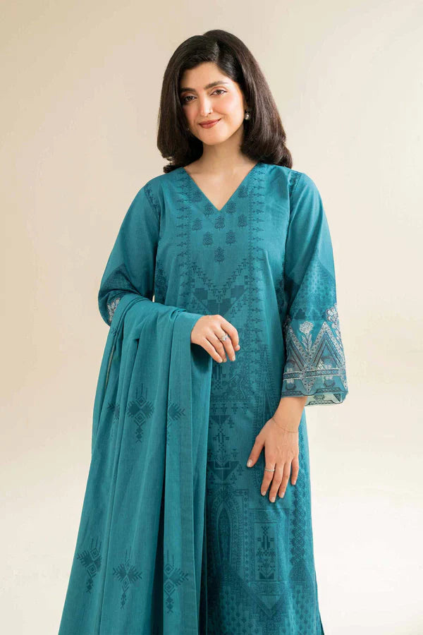 3 Piece - Unstitched - Jacquard Embroidered Suit - 42501044