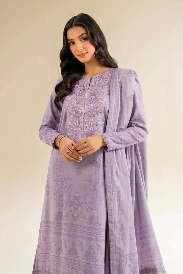 3 Piece - Unstitched - Jacquard Embroidered Suit - 42501045