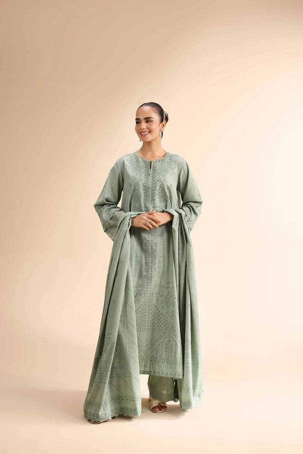 3 Piece - Unstitched - Jacquard Embroidered Suit - 42501046