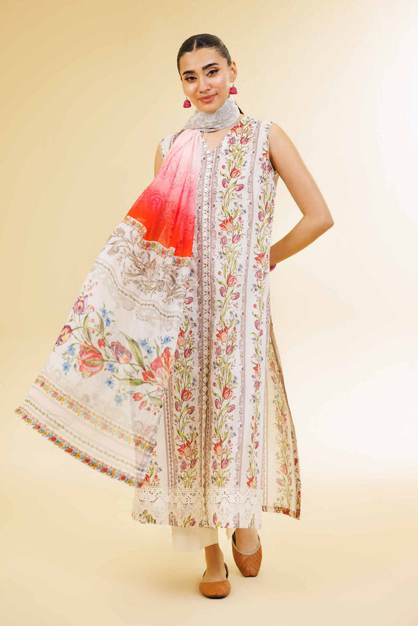 2 Piece - Unstitched - Printed With Laces Suit - 42501267