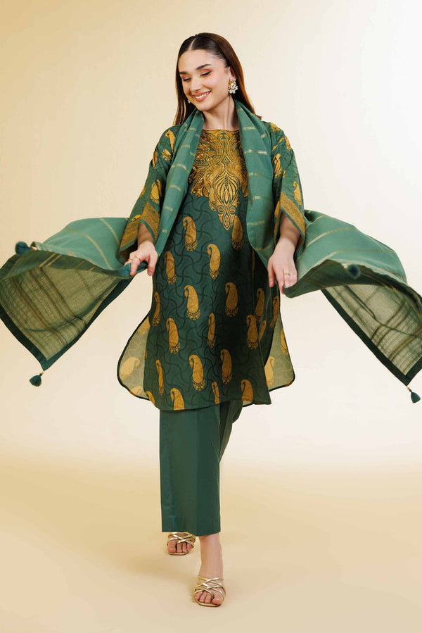 3 Piece - Unstitched - Digital Printed Jacquard Embroidered Suit - 42501302