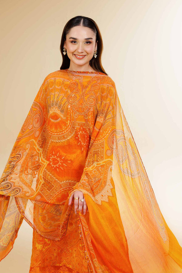 3 Piece - Unstitched - Printed With Laces Suit - 42501326