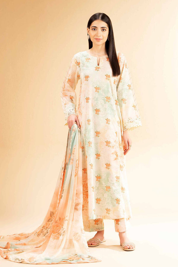 3 Piece - Unstitched - Printed With Laces Suit - 42501329