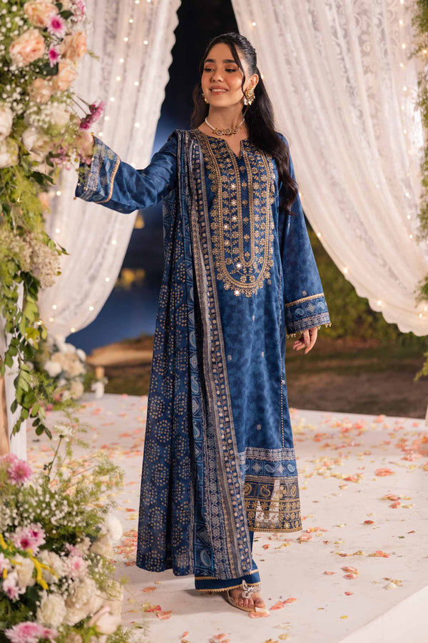 3 Piece - Unstitched - Gold Printed Embroidered Suit - 42501424